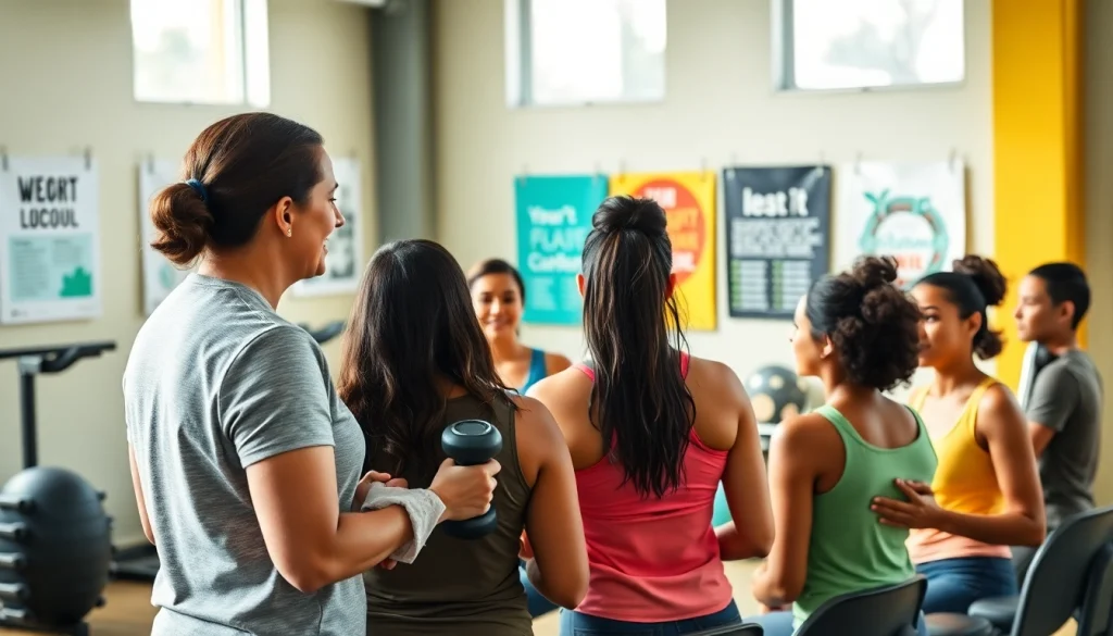 Interactive weight loss plateau workshop led by a fitness coach in an energizing gym setting.