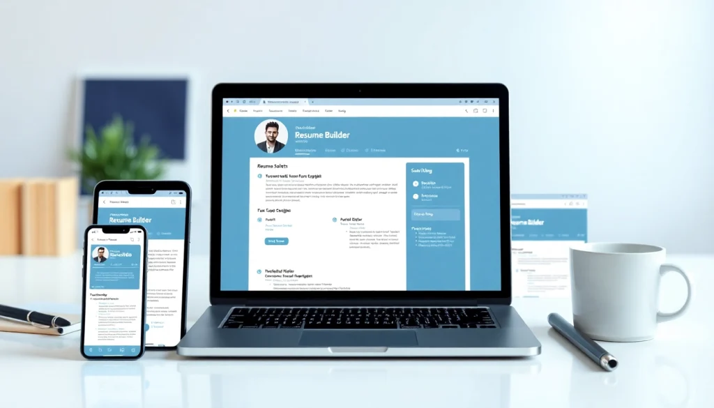 Create a standout Resume Builder using a sleek, professional interface on digital devices.
