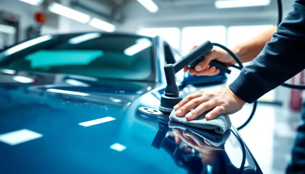 A professional performing auto detailing Cleveland TN, showcasing meticulous cleaning of a luxury vehicle.