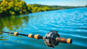 Showcasing a Fly fishing combo in a tranquil lakeside setting with natural lighting.
