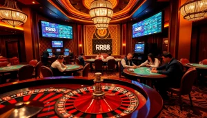 Players enjoying an exciting game at the luxurious RR88 casino, emphasizing thrill and professionalism.