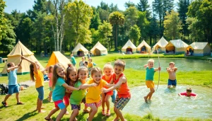 Children actively engaging in fun holiday camps activities outdoors, showcasing joy and teamwork.