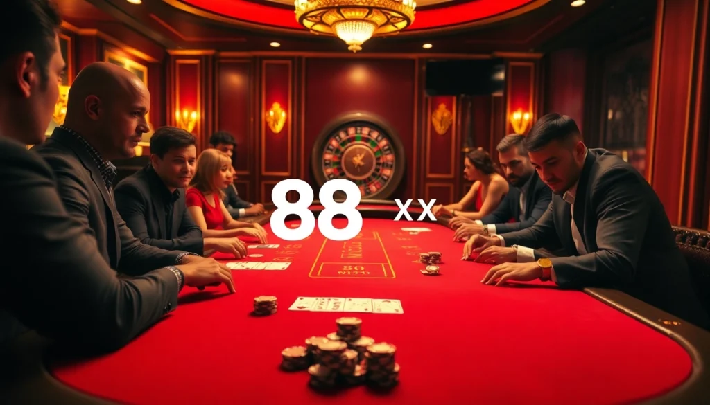High-stakes poker action at a luxurious casino table representing https://88xx.now/ excitement and professionalism.