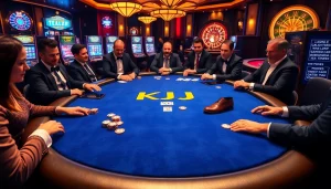 KJC poker players engaging in an intense game at a luxury casino table