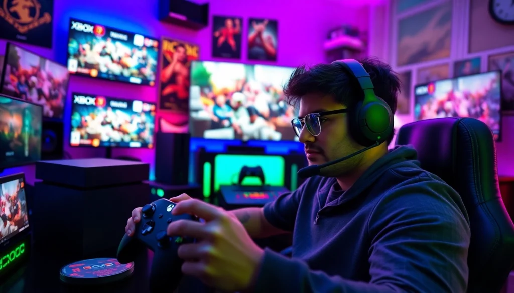 Showcasing Xbox Series X game reviews with a professional gamer in a dynamic gaming setup.