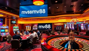 Experience the luxury of mv88 as players engage in thrilling casino games, surrounded by vibrant visuals.