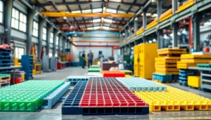 Showcasing a GRP Grating Supplier with various fiberglass grating products in a modern industrial setting.