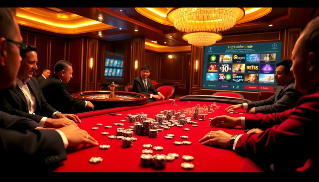 Experience thrilling gameplay at https://okfun.page with vibrant casino visuals of poker and roulette.