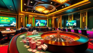 Betting at an immersive U888 cá cược online casino table filled with vibrant cards and chips.
