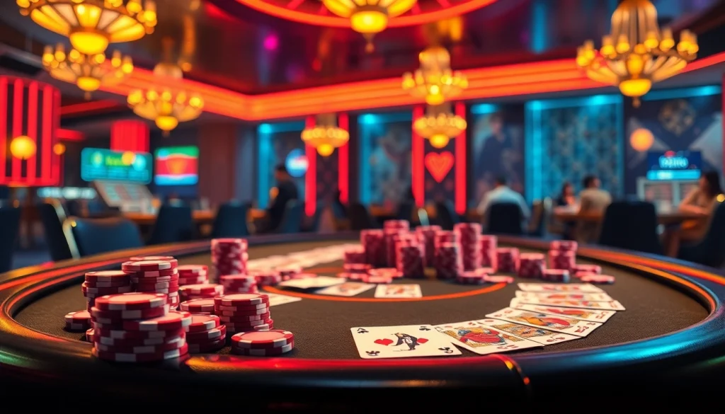 Engage in a thrilling hentai game experience at a luxurious casino poker table with vibrant chips and cards.