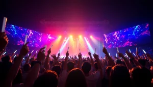 BTS news highlights vibrant concert scene with fans enjoying live performance.