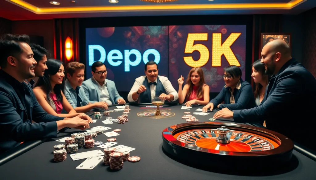 Engage in thrilling online gambling action with depo 5k options amid vibrant casino visuals.