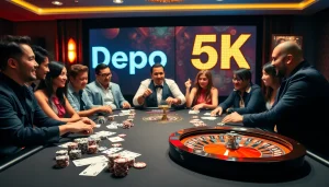 Engage in thrilling online gambling action with depo 5k options amid vibrant casino visuals.