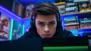 Gamer immersed in Xbox Series X game reviews experience, showcasing a modern gaming atmosphere.