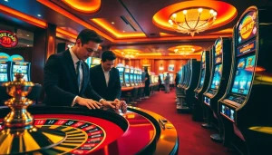 Experience the thrill of gaming at XX88 with players engaged at online casino tables and vibrant slot machines.