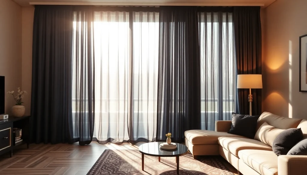 Verduisterende gordijnen in een stijlvol ingerichte woonkamer die licht blokkeren.