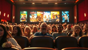 ดูหนัง ภาพของผู้ชมในโรงหนังที่เต็มไปด้วยความตื่นเต้นและความคาดหวัง