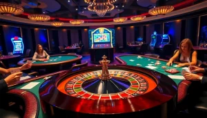 Scène passionnante représentant l'action "casino en ligne france" avec roulette et gameplay de poker.