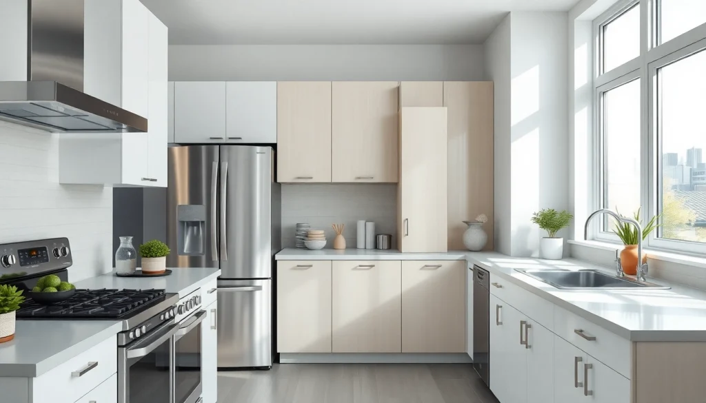 Showcasing modern home appliances in a bright kitchen setting with sleek designs.