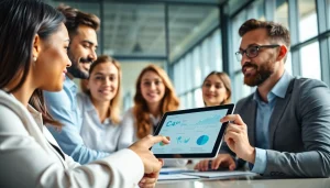 Discussing b2b competitive intelligence insights in a modern office setting with dynamic team engagement.