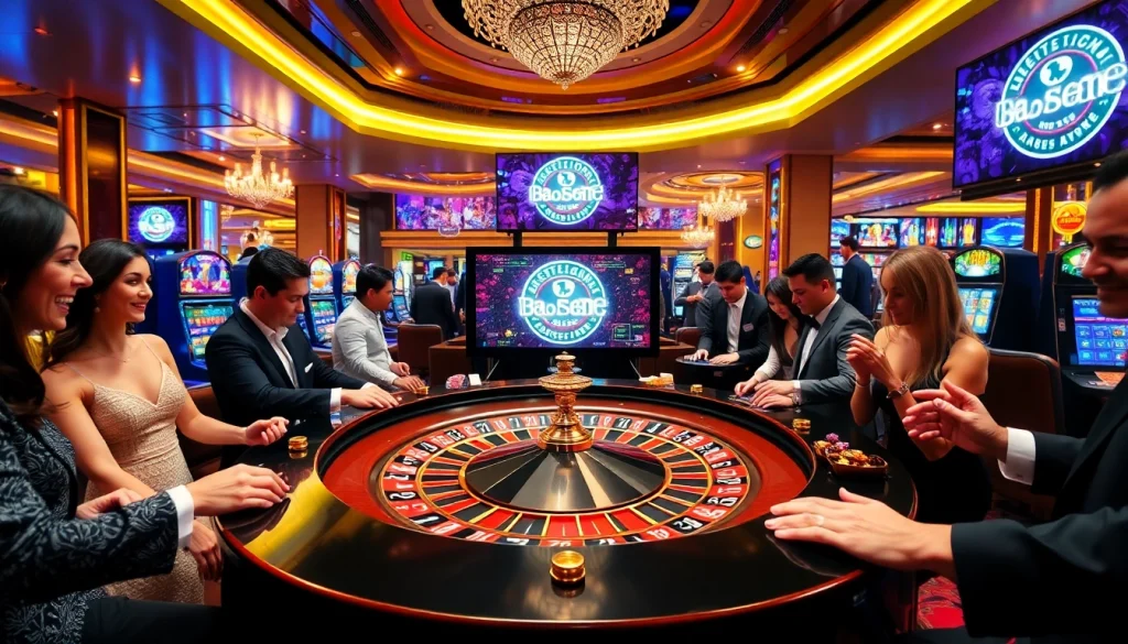 Exciting gaming action at situs bangsawan88 with gamblers placing bets at a roulette table.