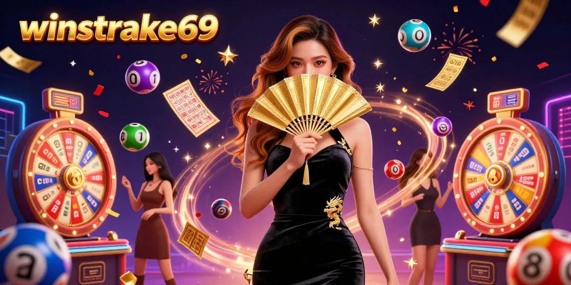 Experience the thrilling world of winstrike69 with dynamic lottery and casino elements illustrated in vibrant detail.